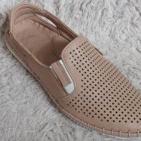 Обувки, естествена кожа, пудра, код 595/ББ1/45, снимка 1 - Дамски ежедневни обувки - 40800673