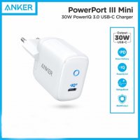 Anker Powerport III Mini 30W PIQ 3.0 USB-C бързо зарядно устройство, 5V, 9V, 12V, 20V-1.5 A, снимка 1 - Оригинални зарядни - 40047926