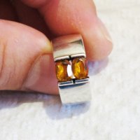 Стар марков мъжки сребърен пръстен с красиви желти сапфири -  стар внос от Щати, снимка 2 - Пръстени - 29499201