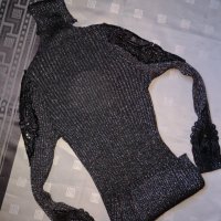 Дамско поло с дантела, ламе в цвят тъмно сиво / черно, снимка 6 - Блузи с дълъг ръкав и пуловери - 34520433