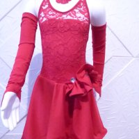 Детска рокля за спортни танци в червен цвят и гол гръб, снимка 4 - Детски рокли и поли - 42805133
