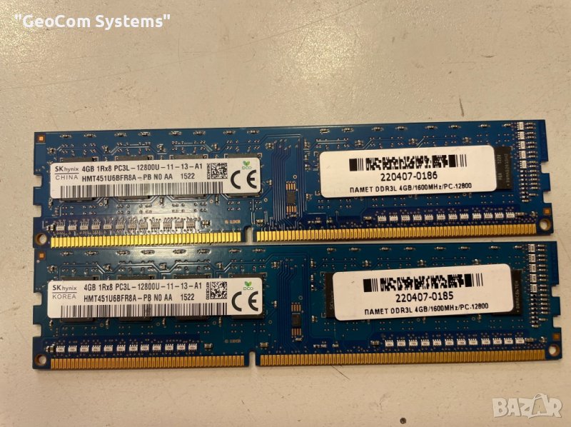 8GB (2x4GB) DDR3L SK-Hynix PC3L-12800U (1600Mhz,CL-12,1.35V), снимка 1
