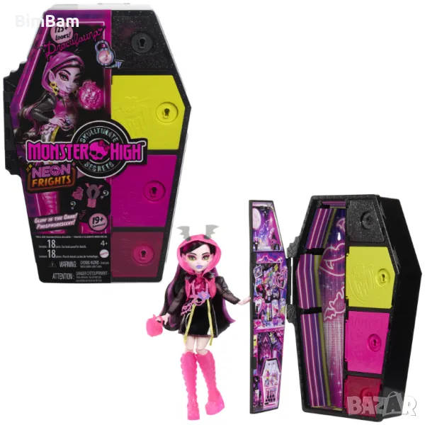 Оригинална кукла Monster High Neon Frights - Draculaura / 19+ изненади, снимка 1