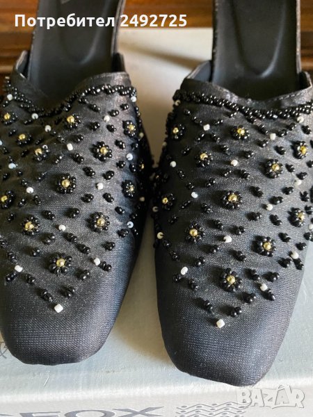 ✅обувки черни на ток с перли, снимка 1