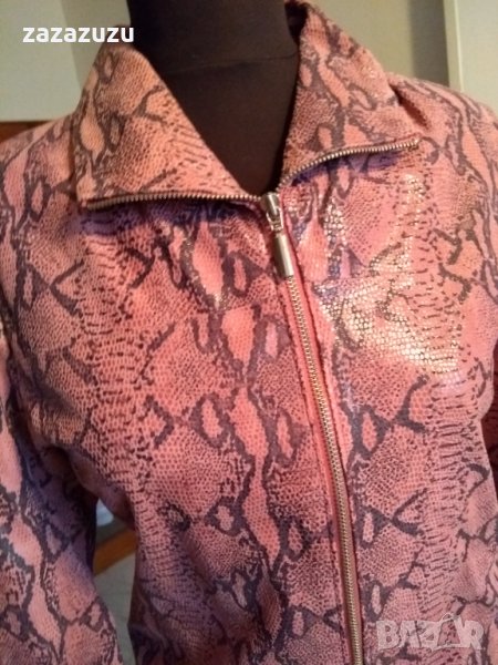 ЕСТЕСТВЕНА КОЖА змийски принт в розово и черно , снимка 1