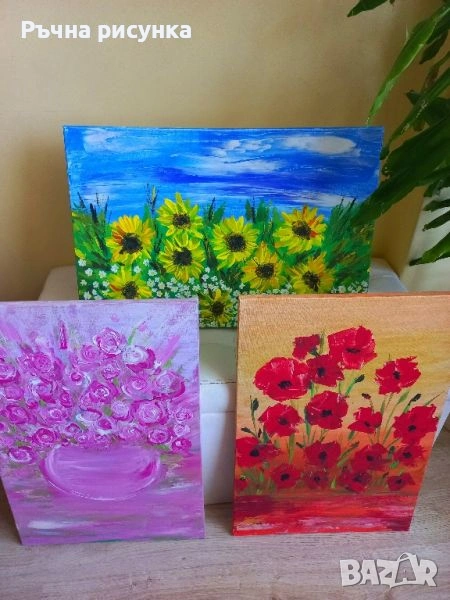 Три авторски пролетни картини за общо 200лв/102.26 евро трите ,размери 60/40 всяка , снимка 1