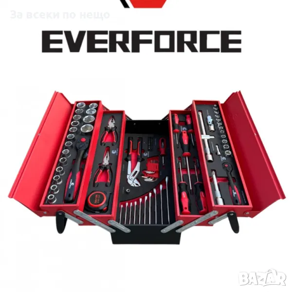 Сгъваем метален куфар с инструменти 86 части EverForce, снимка 1