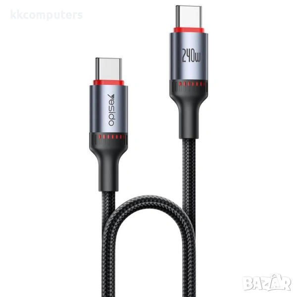 YESIDO PD плетен кабел / Type-C - Type-C 240W, 120cm / CA185 / Черен / Баркод : 2404171, снимка 1