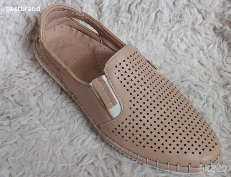 Обувки, естествена кожа, пудра, код 595/40, снимка 1