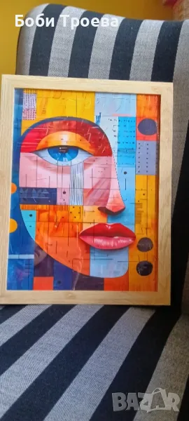 Картина на женско лице с много различни цветове,подходящ за всекидневна, офис, снимка 1