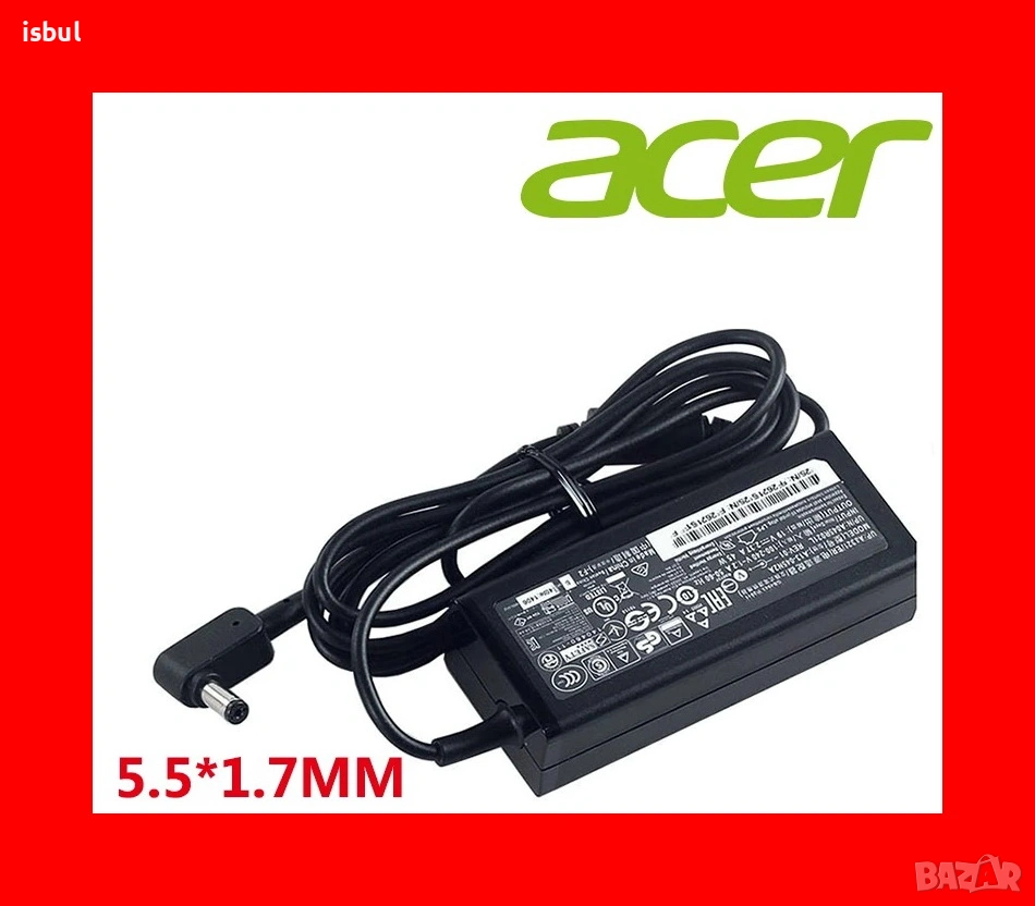 Зарядно Acer за лаптоп, оригинално 19V 90W, 19V 65W, 19V 40W, снимка 1