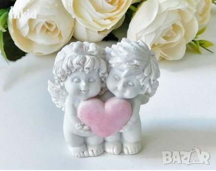 3D 2 деца момиче момче ангел хванали сърце силиконов молд форма фондан шоколад гипс декор, снимка 1