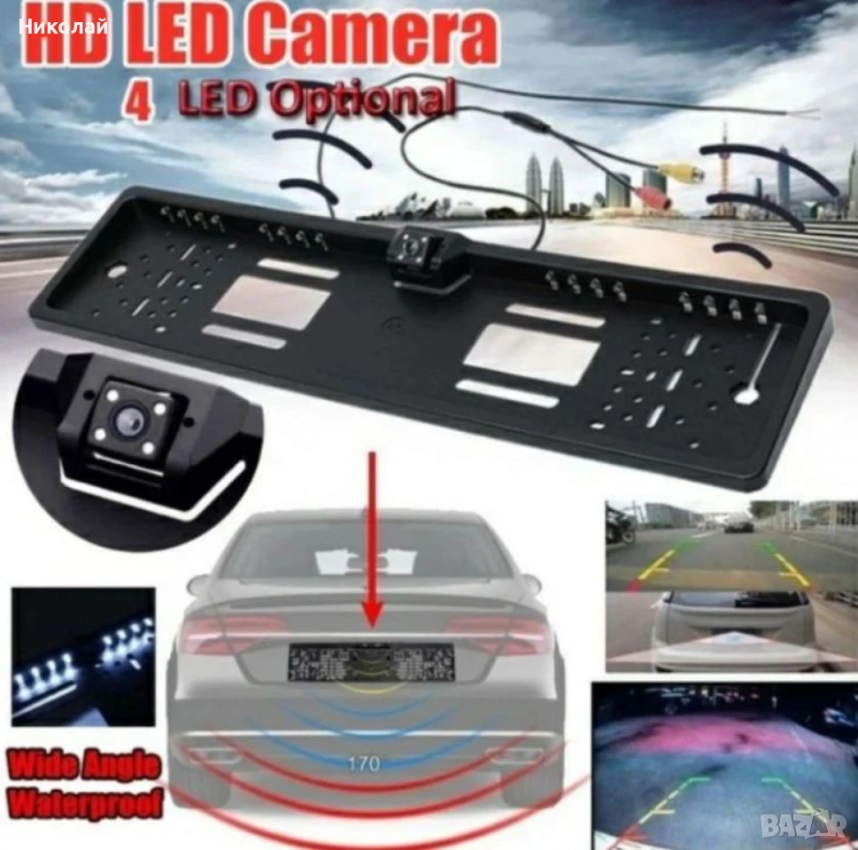 Рамка за регистрационен номер с камера за задно виждане и 4 LED, снимка 1
