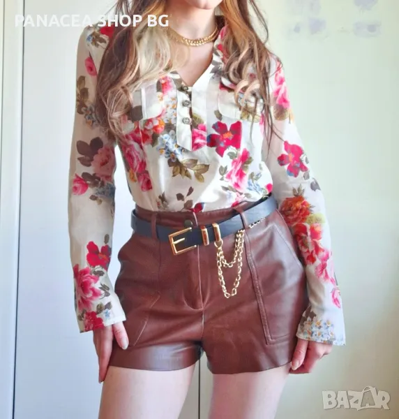 Риза блуза дамска лятна елегантна на цветя бяла оригинал Франция винтидж, снимка 1