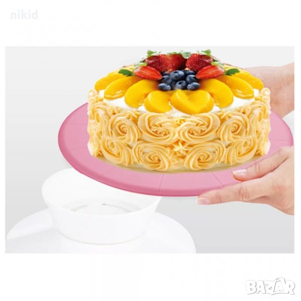 Розова пластмасова въртяща стойка основа поставка за торта, снимка 1