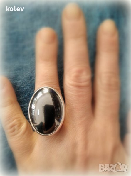 СРЕБЪРЕН ПРЪСТЕН С натурален ХЕМАТИТ 20/30 мм, размер отворен -58/59+, снимка 1