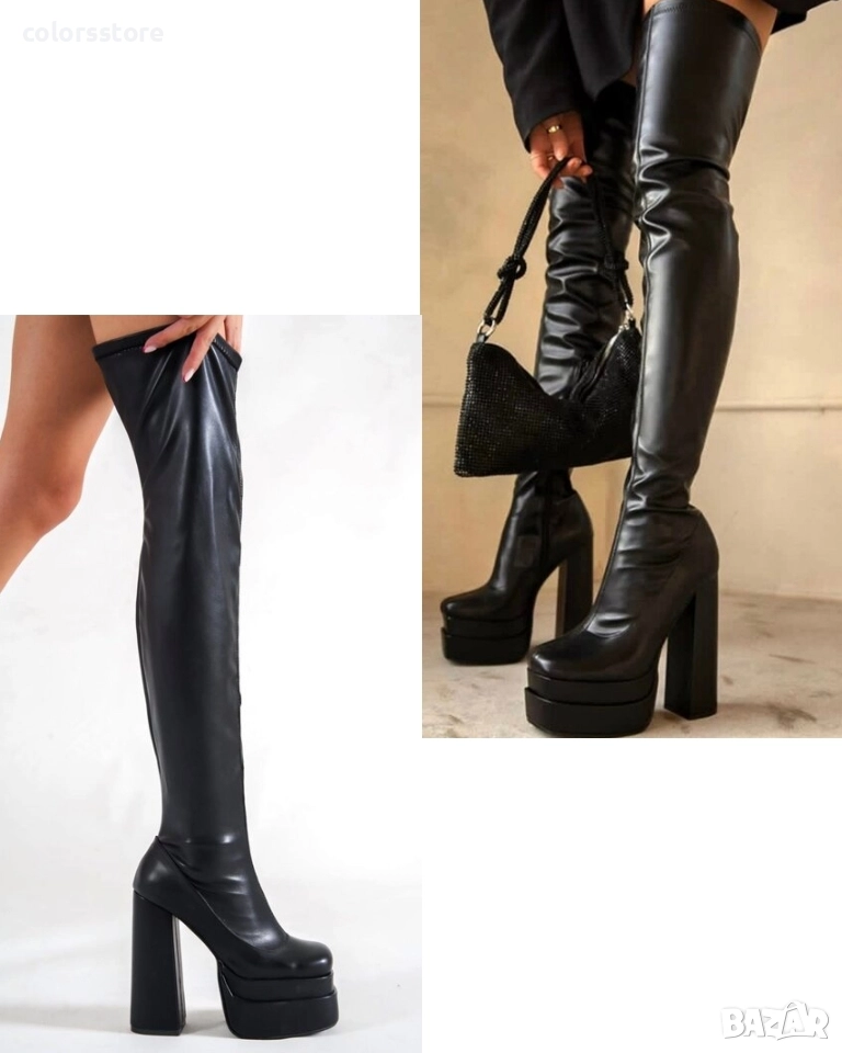 Чизми на ток - черна кожа - VSB1 Versace , снимка 1