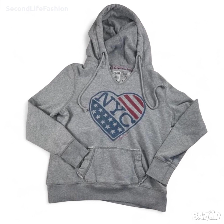 Дамски суитшърт Tommy Hilfiger с качулка и американско знаме, размер XS, сив, снимка 1
