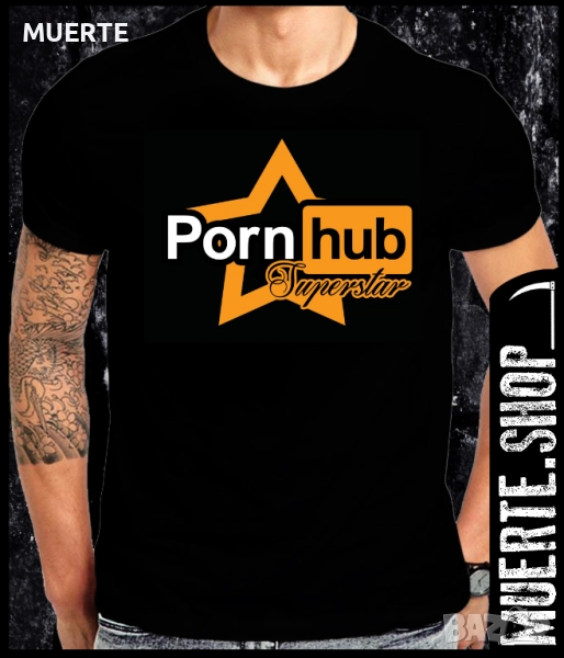 Черна тениска с щампа PORNHUB SUPERSTAR, снимка 1