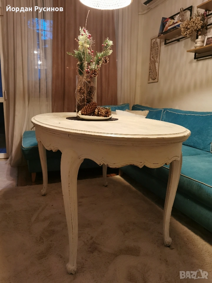 Масивна барок прованс разтегателна трапезна маса винтидж шабишик, снимка 1