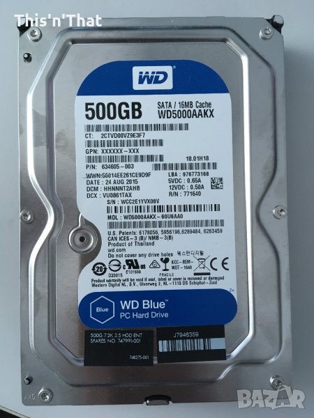 Хард диск WD Blue 500GB, 7200об/мин, 32MB, SATA 3, снимка 1