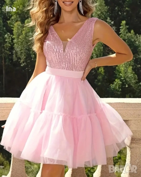 Розова рокля вечерна, снимка 1