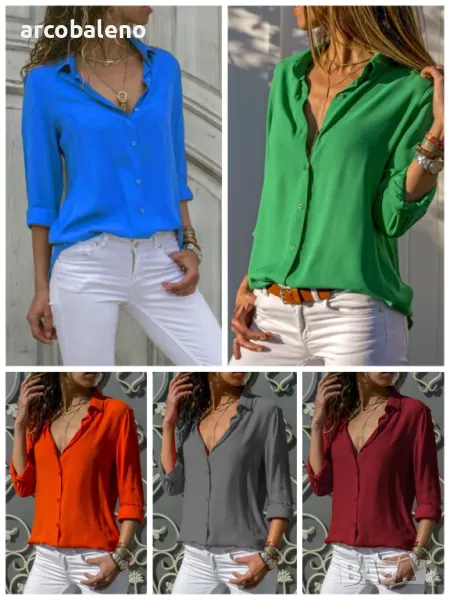 Дамска риза със самостоятелен дизайн с елегантна яка с ревер, 8цвята , снимка 1