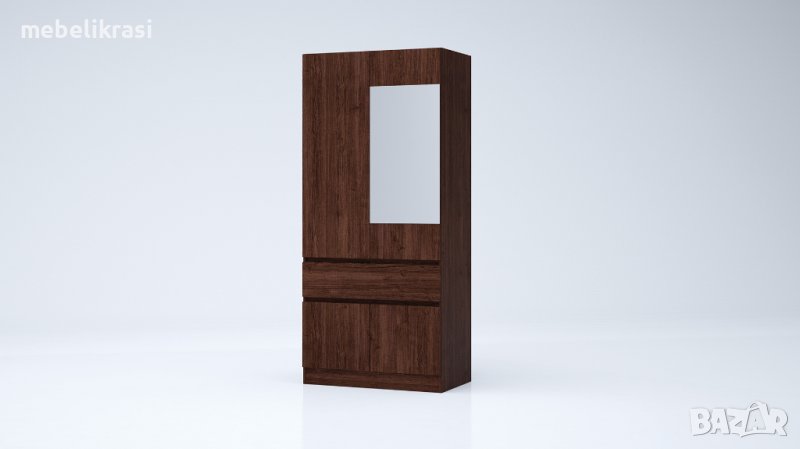 Гардероб Лео 2 едноцветен с 1 чекмедже и огледало, снимка 1