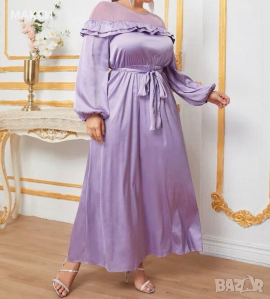 Кукленска приказна ефирна дълга рокля в нежно люляково с коланче- изключително фина и еластична, снимка 1