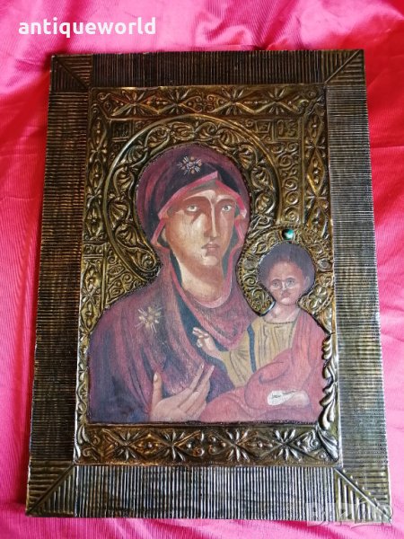 Уникална Голяма Рисувана ИКОНА Девата и Младенеца, снимка 1