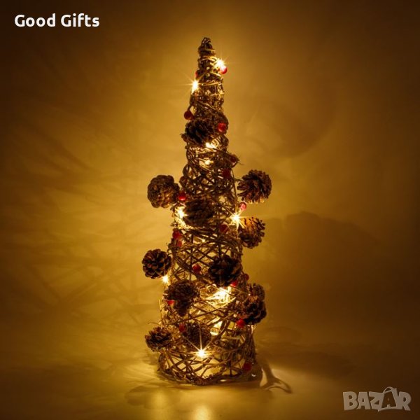 Светеща Коледна елха с шишарки, 48см, снимка 1