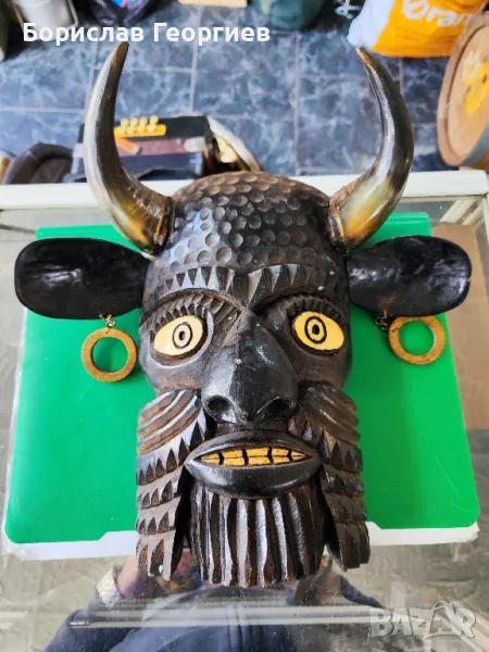 Дървена кукерска маска дърворезба, снимка 1