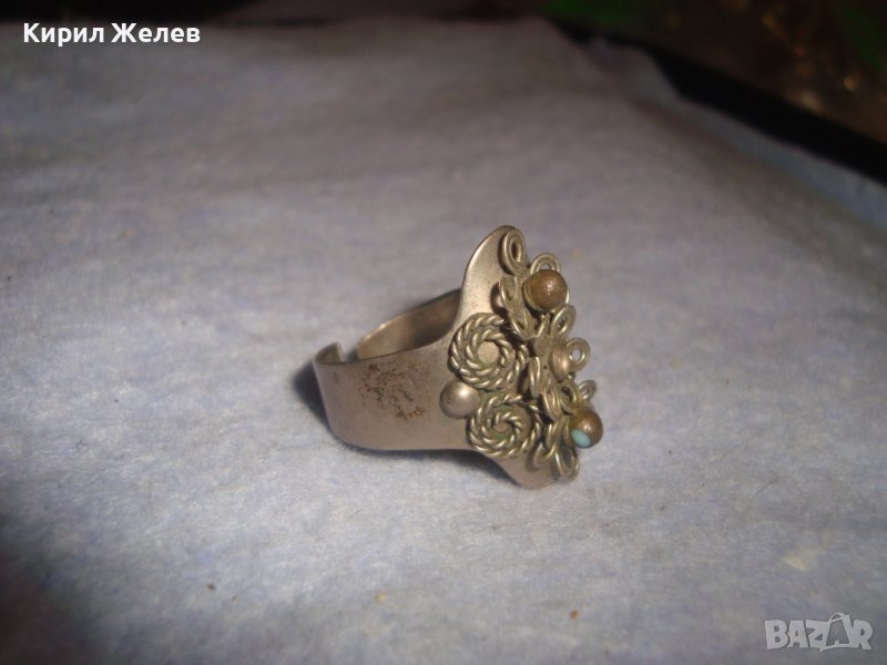 СТАР МАЙСТОРСКА РЪЧНА РЕТРО АРТ ИЗРАБОТКА ФЛОРАЛЕН ПРЪСТЕН РЕГУЛИРУЕМ СРЕБРИСТ МЕСИНГ 15110, снимка 1