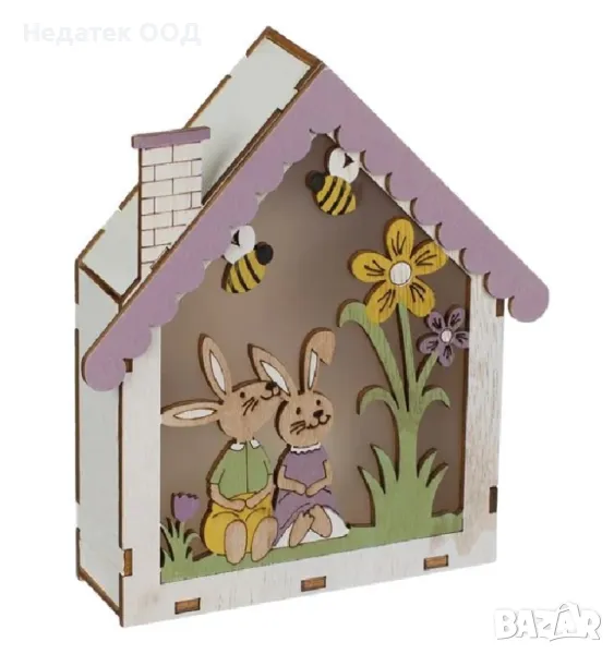 Великденска декоративна дървена украса, 3 LED, 13.5x4x15см, снимка 1