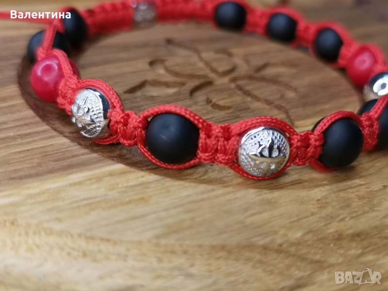 Мъжка/дамска гривна оникс, корал сребърни мъниста, снимка 1