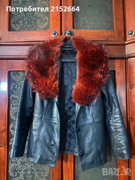 Дамско яке от естествена кожа с яка, снимка 1