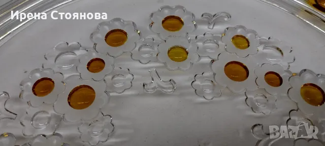 Винтидж чиния за торта/плато, кристално стъкло Walther Crystal Glas, серия Campana,  1970 , снимка 12 - Чинии - 47918321