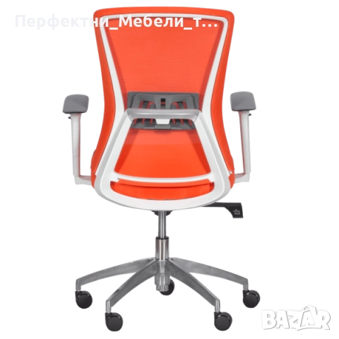 РАЗПРОДАЖБА!лукс изпълнение:бяла алуминиева рамка,3D подлакътници,Мултиблок механизъм,мрежа в оранж, снимка 2 - Столове за офис - 51889464