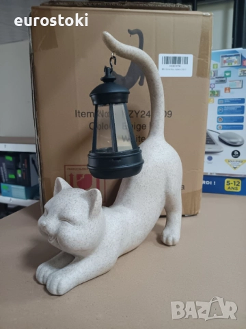Декоративна статуя Котка със соларно фенерче, градинска фигурка от смола, декорация за дом/градина, снимка 10 - Градински мебели, декорация  - 52484888
