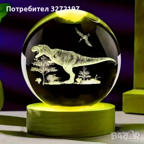 LED Светеща кристална топка/лампа, 3D сензорна - Динозавър, снимка 4 - Настолни лампи - 47972682