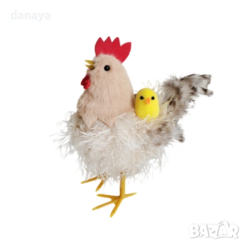 6510 Великденска декоративна фигура кокошка с пиленце в гнездо, 16×11 см, снимка 6 - Декорация за дома - 53945871