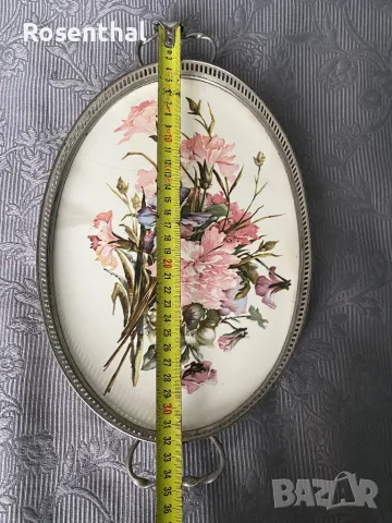 Стар поднос порцелан и метал, снимка 12 - Антикварни и старинни предмети - 49173527