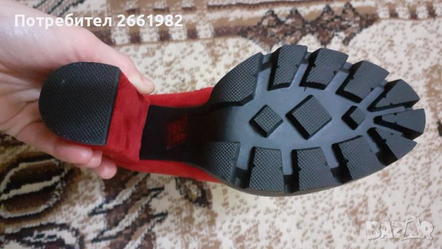 Нови червени велурени боти на висок ток, снимка 3 - Дамски боти - 38448835