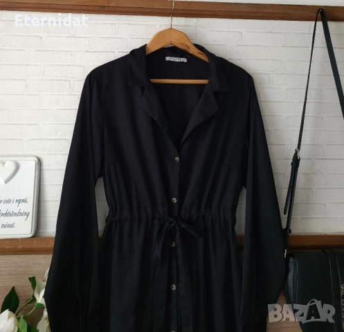 Черна рокля тип риза PIECES , снимка 2 - Рокли - 52062121