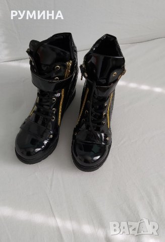 Сникърси на платформа черни лак - номер 39, снимка 2 - Дамски боти - 34208380
