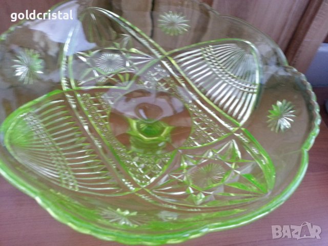 Кристална купа фруктиера ураново стъкло, снимка 6 - Антикварни и старинни предмети - 38504665