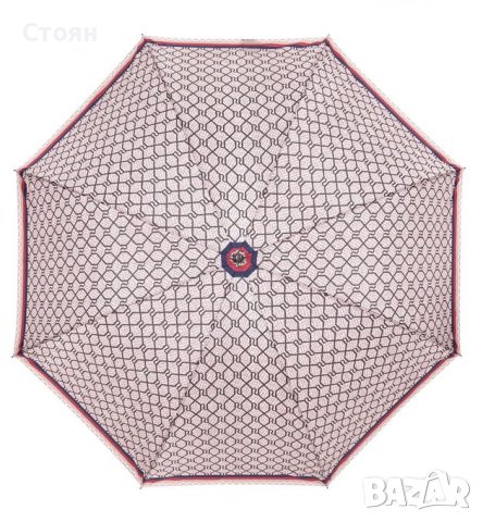 Чадър тип бастун Автоматичен дизайн Верижка бежово бордо сини ивици 83,5 см