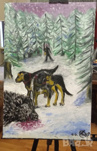 Маслена картина " Ловен успех", снимка 5 - Картини - 53078194