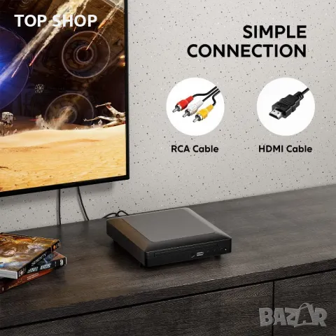 Ceihoit DVD плейър HDMI за телевизор, мини 1080P HD DVD CD/диск плейър с HDMI/AV изход, вклю. кабели, снимка 3 - Друга електроника - 48494795