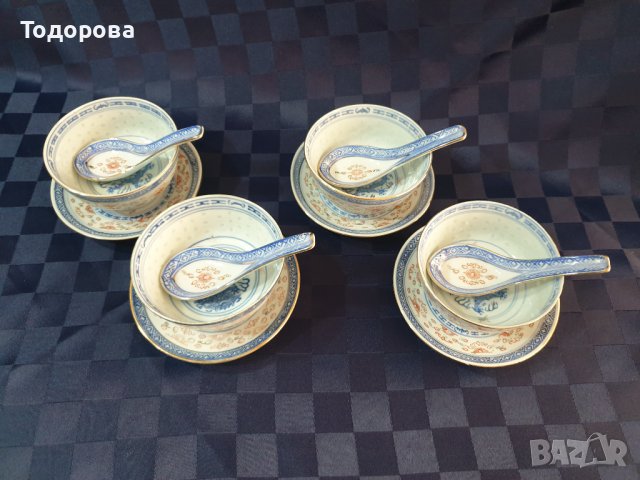 Порцеланови китайски купички,лъжички и чинийки- 4 комплекта, снимка 2 - Сервизи - 38085747